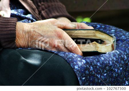 Elder hands holding the Holy Bible 102767300