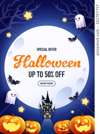 萬聖節南瓜和滿月矢量插圖框架背景（萬聖節） 102767757