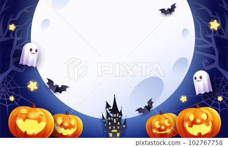 萬聖節南瓜和滿月矢量插圖框架背景（萬聖節） 102767758