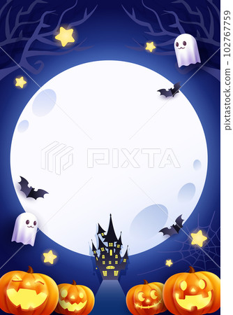 萬聖節南瓜和滿月矢量插圖框架背景(萬聖節) 萬聖節南瓜和滿月矢量插圖框架背景(萬聖節) 102767759