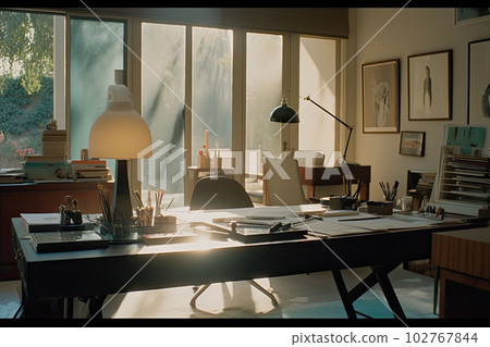 Modern artsy contemporary home office interior design. Generative AI 102767844