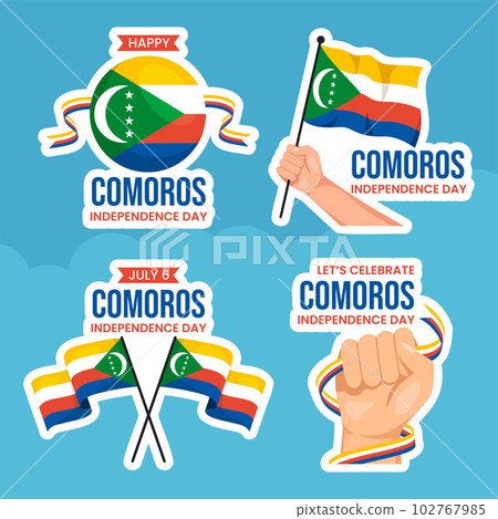 Happy Comoros Independence Day Label Illustration Flat Cartoon Hand Drawn Templates Background Happy Comoros Independence Day Label Illustration Flat Cartoon Hand Drawn Templates Background 102767985