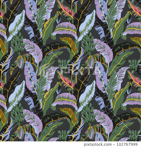 Beautiful seamless pattern with hand drawn colorful tropical palm leaves. Stock illustration. Wallpapper textile fabric design. Beautiful seamless pattern with hand drawn colorful tropical palm leaves. Stock illustration. Wallpapper textile fabric design. 102767999