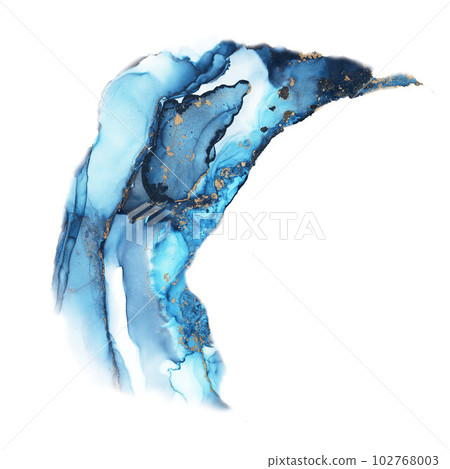 Natural luxury abstract fluid art painting in alcohol ink technique. Tender and dreamy wallpaper. Mixture of colors creating transparent waves and golden swirls. For posters, other printed materials 102768003