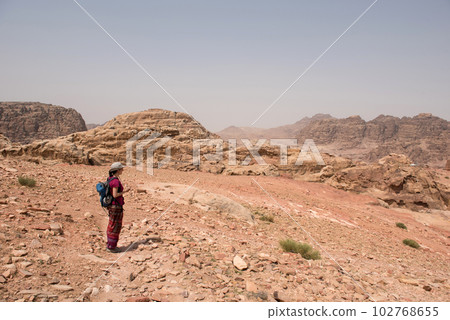 Traveler woman trekking in Petra, Jordan 102768655