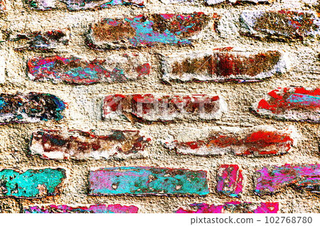 old ancient brickwork, repair, remake, changed colors, colorful background. old ancient brickwork, repair, remake, changed colors, colorful background. 102768780
