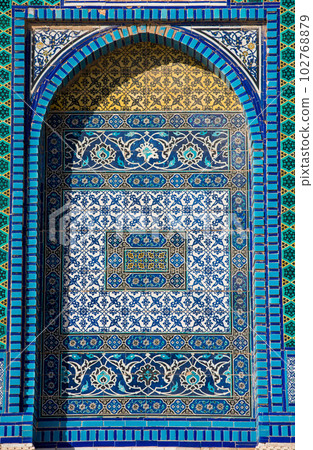 Arabic mosaic tile details on al-Aqsa mosque, Dome of the Rock 102768879