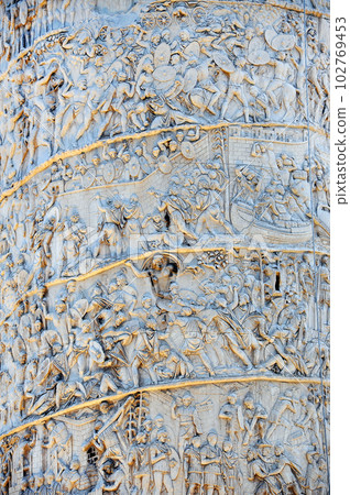 Detail of the Column of Traianus, Trajan's column. Rome, Italy Detail of the Column of Traianus, Trajan's column. Rome, Italy 102769453