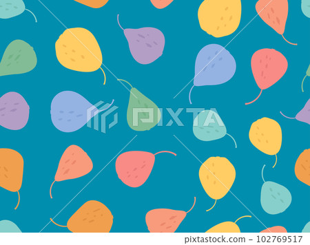 Seamless pattern of multicolored pears. Silhouette of a pear in a minimalist style. Design for printing on fabric, banners and promotional products. Vector illustration 102769517