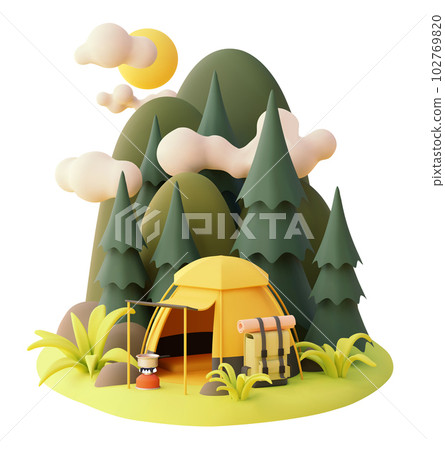 Vector camping tent in the forest 102769820