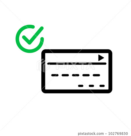 信用卡付款完成圖標。信用卡和復選標記。向量。 102769830