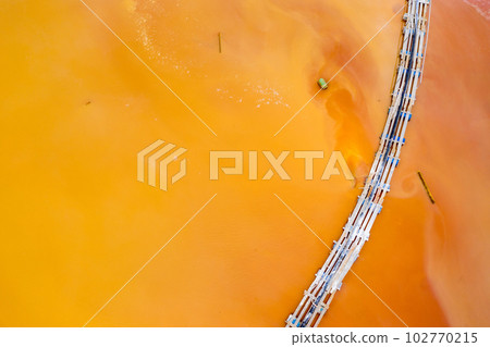 Aerial view of red copper mine water Aerial view of red copper mine water 102770215
