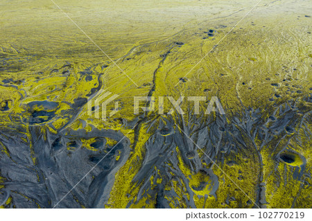 Aerial view of Eldhraun lava field in Iceland 102770219