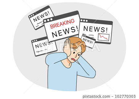 Stressed man tired of information and news 102770303