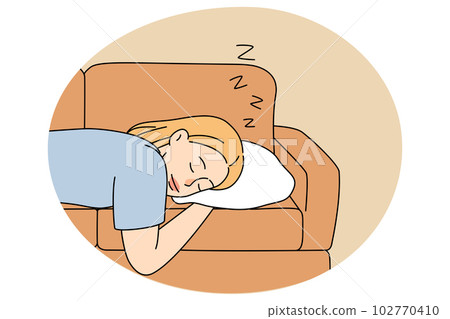 Tired woman sleeping on sofa at home 102770410