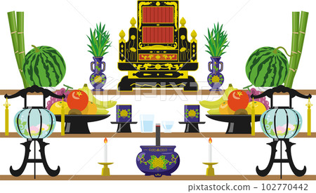 An image illustration of a Buddhist altar seen in the old Bon Festival in Okinawa Prefecture 102770442