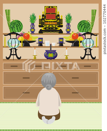An image illustration of a Buddhist altar seen in the old Bon Festival in Okinawa Prefecture 102770444