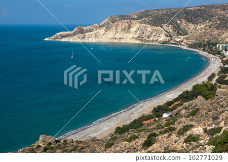 Sea and coastline view from a rocky height 102771029
