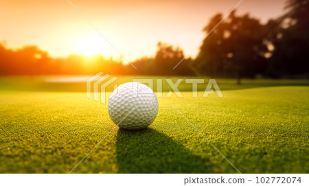 Image of golf ball and sunset "AI-generated image" 102772074