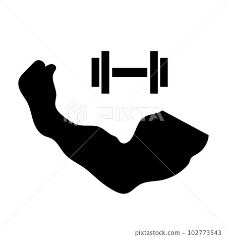Bloated biceps silhouette and dumbbell silhouette icon. vector. 102773543