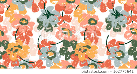 Hand drawn flowers, seamless patterns with floral for fabric, textiles, clothing, wrapping paper, cover, banner, interior decor, abstract backgrounds. 102775641