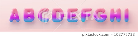 3D Colorful Gradient letters A, B, C, D, E, F, G, H and I a glossy surface on a pink background. 102775738