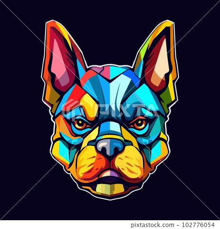 Stylized, multicolored drawing of a dog's head. For your design 102776054