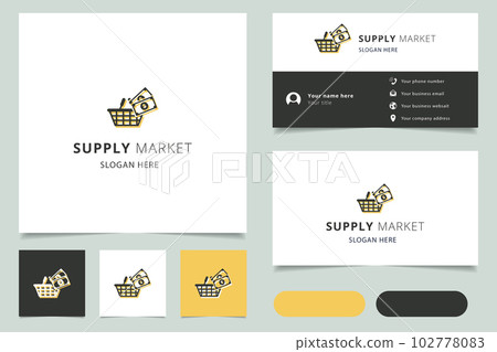 Supply market logo design with editable slogan. Branding book and business card template. 102778083