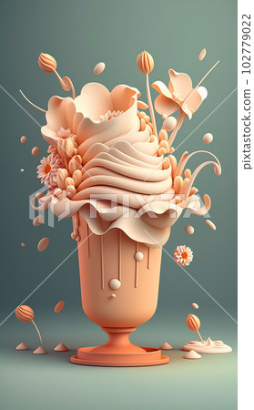 Geometric Abstract Ice Cream with Whipped Cream and Floral Patterns 102779022