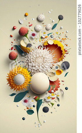 Vibrant Layered Paper Art of Intricate Flowers on Light Background Vibrant Layered Paper Art of Intricate Flowers on Light Background 102779026