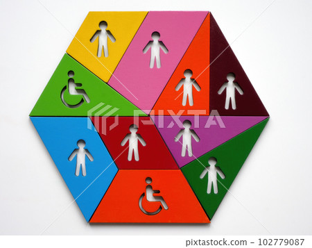 DEI Diversity, equity, and inclusion abstract. Puzzle of colored pieces with figures. DEI Diversity, equity, and inclusion abstract. Puzzle of colored pieces with figures. 102779087