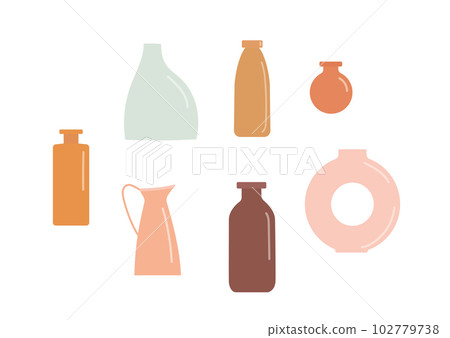Minimalistic Boho Ceramic Vases vector illustrations for logo, icon, social media post, story, banner, poster. 102779738