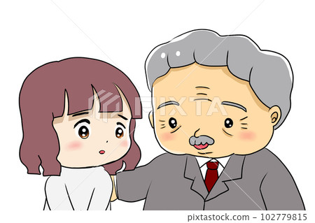 一個老人輕輕地推著一個女人的背 一個老人輕輕地推著一個女人的背 102779815