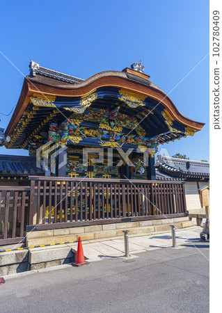 Karamon gate of Hongan-ji Temple with beautiful colors that shine against the blue sky (restored) Karamon gate of Hongan-ji Temple with beautiful colors that shine against the blue sky (restored) 102780409