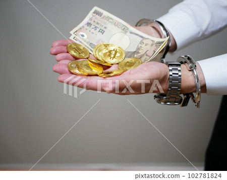 Suspect in handcuffs for committing a crime Suspect in handcuffs for committing a crime 102781824