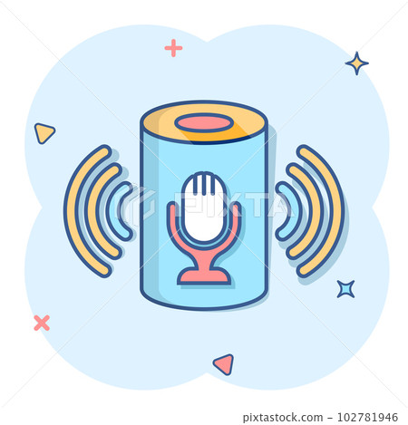Voice assistant icon in comic style. Smart home assist vector cartoon illustration on white isolated background. Command center business concept splash effect. 102781946