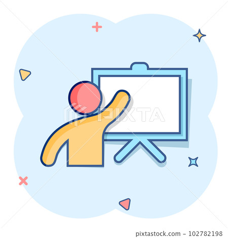 Training education icon in comic style. People seminar vector cartoon illustration pictogram. School classroom lesson business concept splash effect. Training education icon in comic style. People seminar vector cartoon illustration pictogram. School classroom lesson business concept splash effect. 102782198