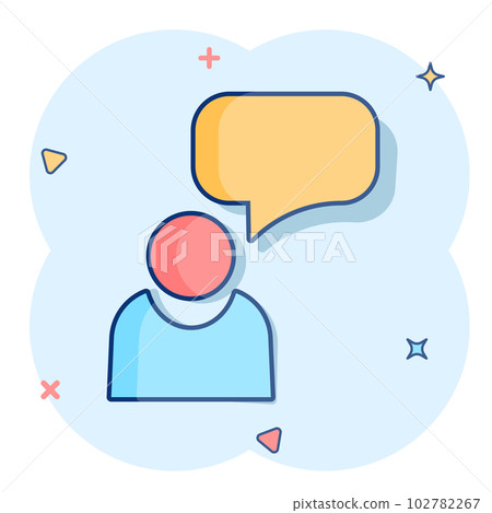 People with speech bubble icon in comic style. Business agreement vector cartoon illustration pictogram. Partnership talk business concept splash effect. People with speech bubble icon in comic style. Business agreement vector cartoon illustration pictogram. Partnership talk business concept splash effect. 102782267