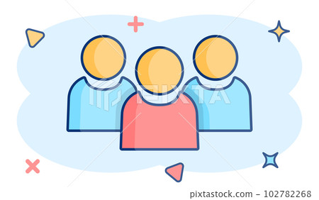 People communication icon in comic style. People vector cartoon illustration pictogram. Partnership business concept splash effect. People communication icon in comic style. People vector cartoon illustration pictogram. Partnership business concept splash effect. 102782268