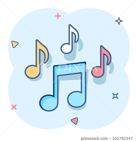 Vector cartoon music note icon in comic style. Sound media concept illustration pictogram. Audio note business splash effect concept. 102782347