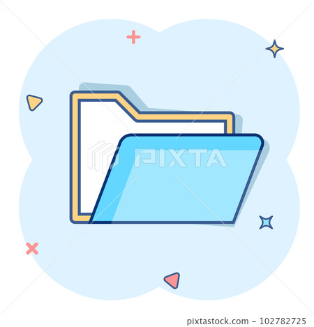 Vector cartoon folder document icon in comic style. Archive data file sign illustration pictogram. Document business splash effect concept. 102782725
