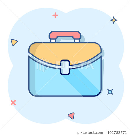 Vector cartoon suitcase icon in comic style. Luggage bag sign illustration pictogram. Diplomat case business splash effect concept. Vector cartoon suitcase icon in comic style. Luggage bag sign illustration pictogram. Diplomat case business splash effect concept. 102782771