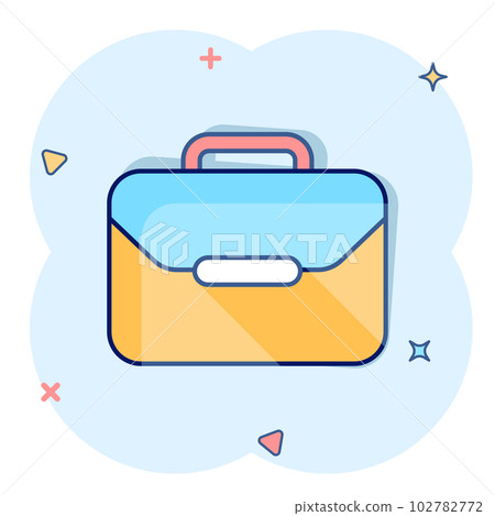 Vector cartoon suitcase icon in comic style. Luggage bag sign illustration pictogram. Diplomat case business splash effect concept. Vector cartoon suitcase icon in comic style. Luggage bag sign illustration pictogram. Diplomat case business splash effect concept. 102782772