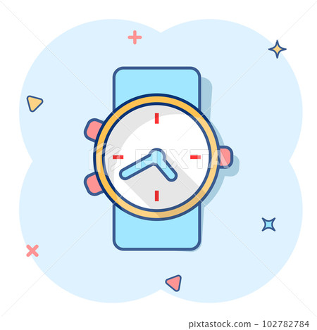 Vector cartoon watch icon in comic style. Clock sign illustration pictogram. Timer business splash effect concept. Vector cartoon watch icon in comic style. Clock sign illustration pictogram. Timer business splash effect concept. 102782784