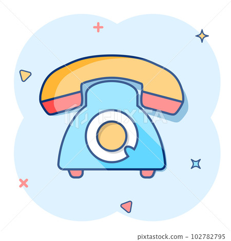 Vector cartoon phone icon in comic style. Telephone sign illustration pictogram. Phone business splash effect concept. 102782795