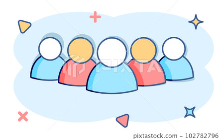 Vector cartoon group of people icon in comic style. Persons sign illustration pictogram. People business splash effect concept. 102782796