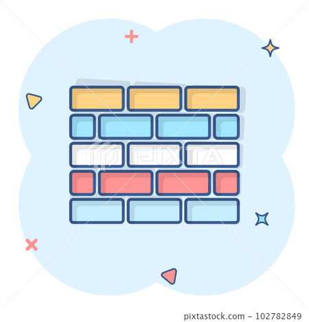 Vector cartoon wall brick icon in comic style. Wall sign illustration pictogram. Stone business splash effect concept. Vector cartoon wall brick icon in comic style. Wall sign illustration pictogram. Stone business splash effect concept. 102782849