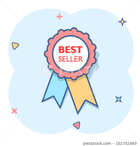 Vector cartoon best seller ribbon icon in comic style. Medal sign illustration pictogram. Bestseller business splash effect concept. Vector cartoon best seller ribbon icon in comic style. Medal sign illustration pictogram. Bestseller business splash effect concept. 102782869