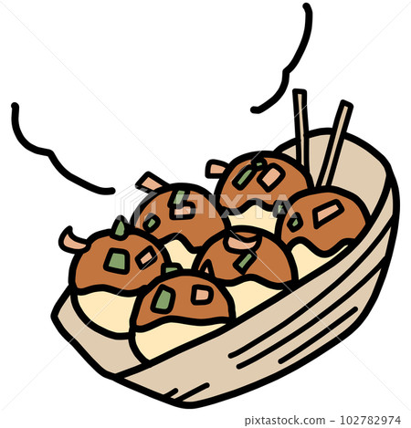 Color illustration of 6 hot takoyaki Color illustration of 6 hot takoyaki 102782974