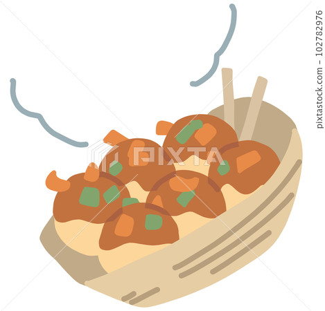 Color illustration of 6 hot takoyaki Color illustration of 6 hot takoyaki 102782976